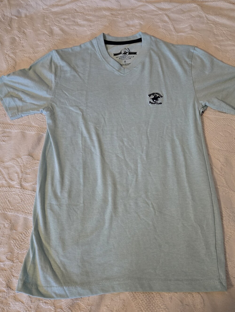 Men's Beverly Hills Polo Club Pale Blue V-Neck Tee with Chest Logo MB1553RO